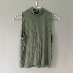 American Eagle Soft & Sexy Ribbed Mock Neck Shirt XS Sage Green Fitted Tagless